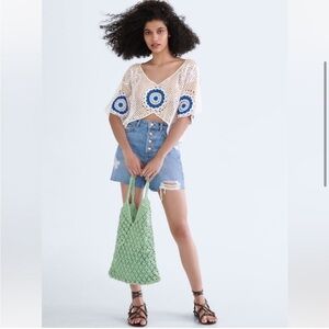 NWT Zara high rise blue jean shorts women’s 0 denim button fly ladies casual